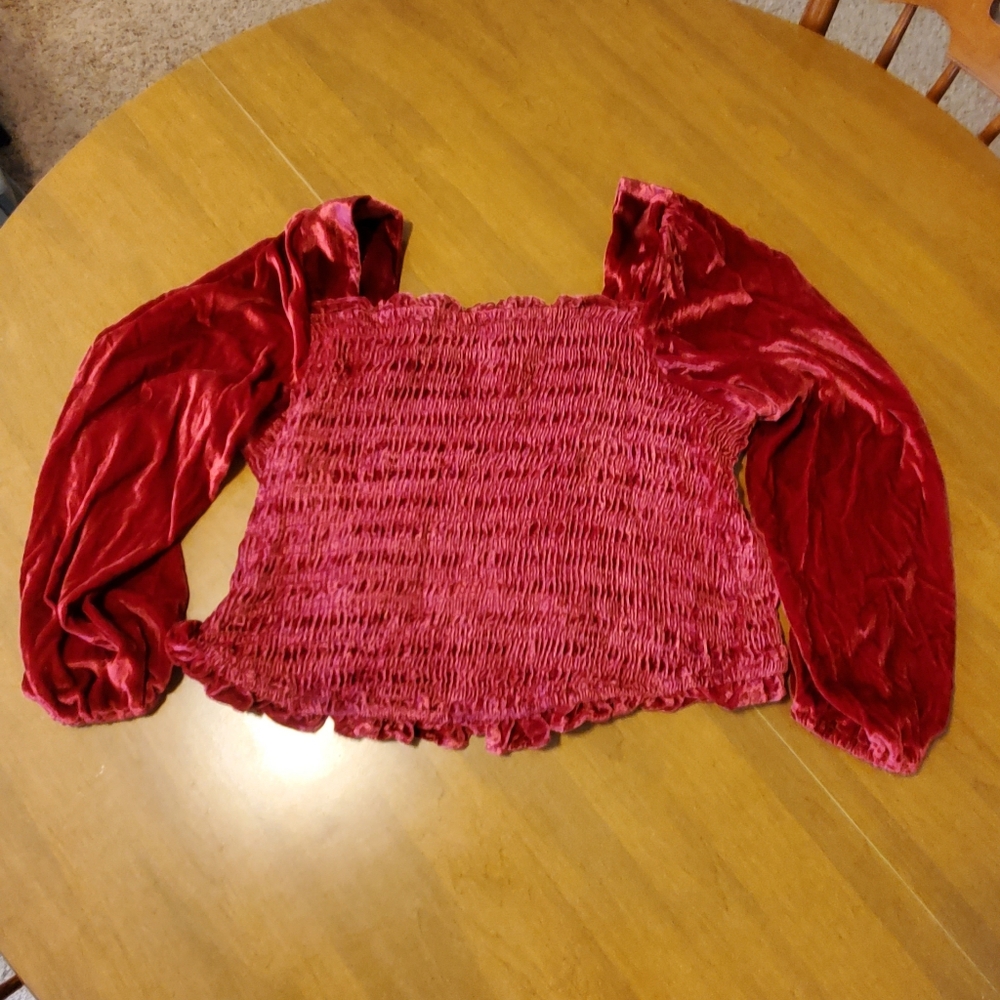 Torrid Red Smocked Ruffled Blouse